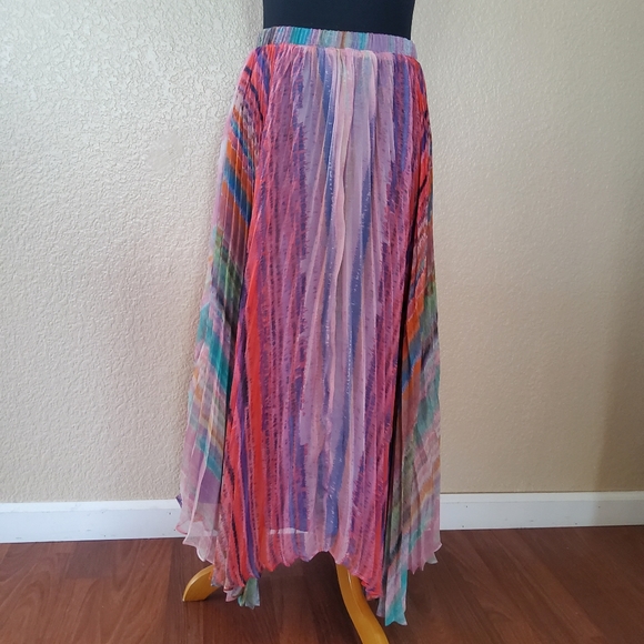 Soft Surroundings Spring Fling Pleated Asymmetrical Midi Multicolor Skirt PXS - Picture 2 of 6